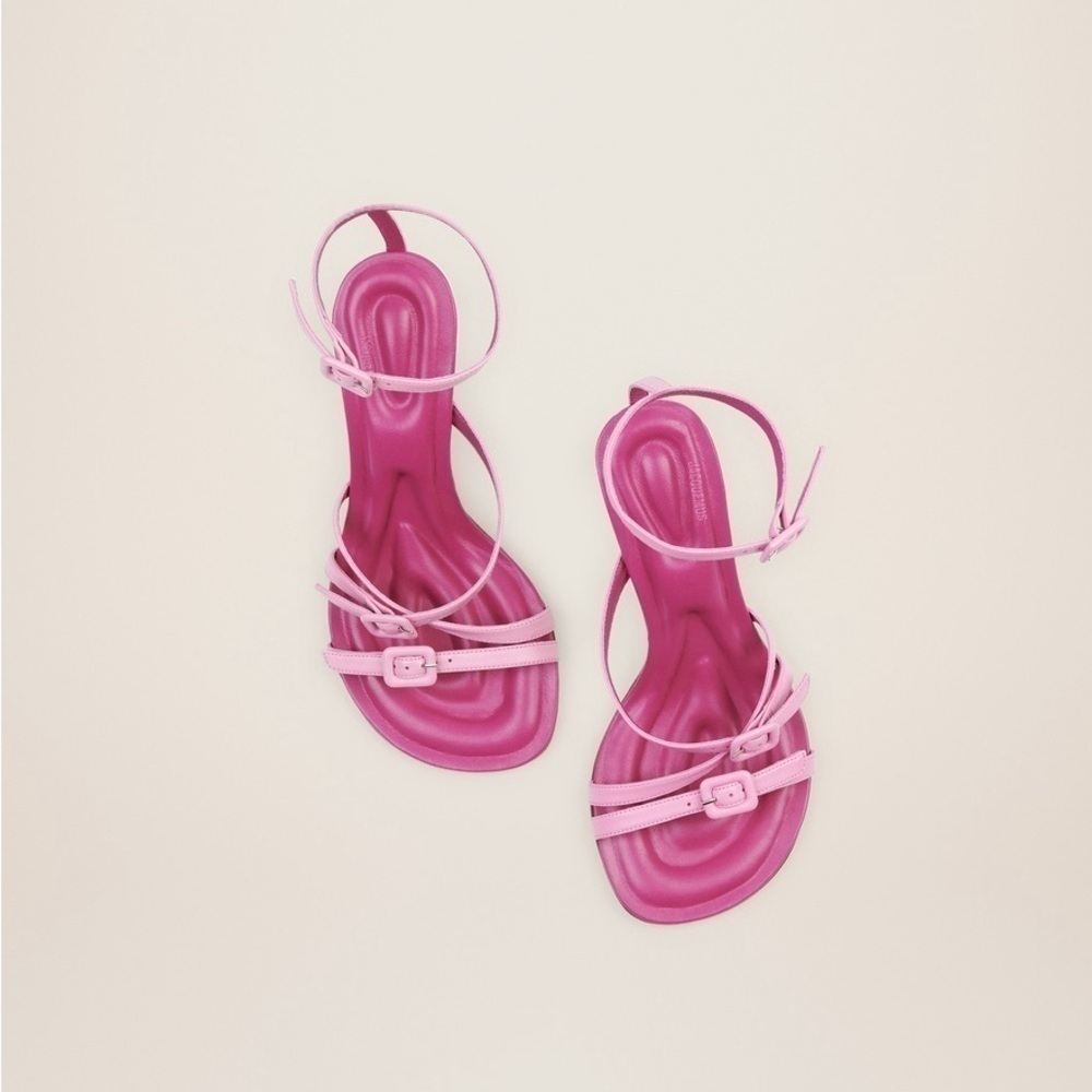 JACQUEMUS Bubblegum Pink Calf Leather Carmague Sandals Size 36 New in Box NWT - Picture 2 of 14